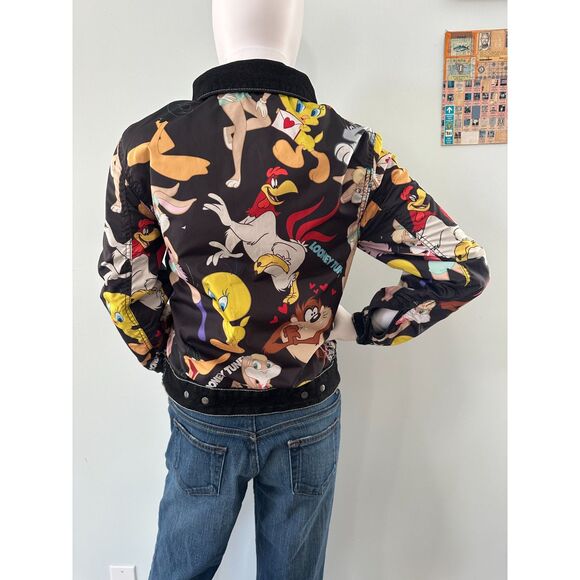 Members Only Looney Tunes Reversible Black Trucker Jacket Black Size Small - Picture 2 of 16